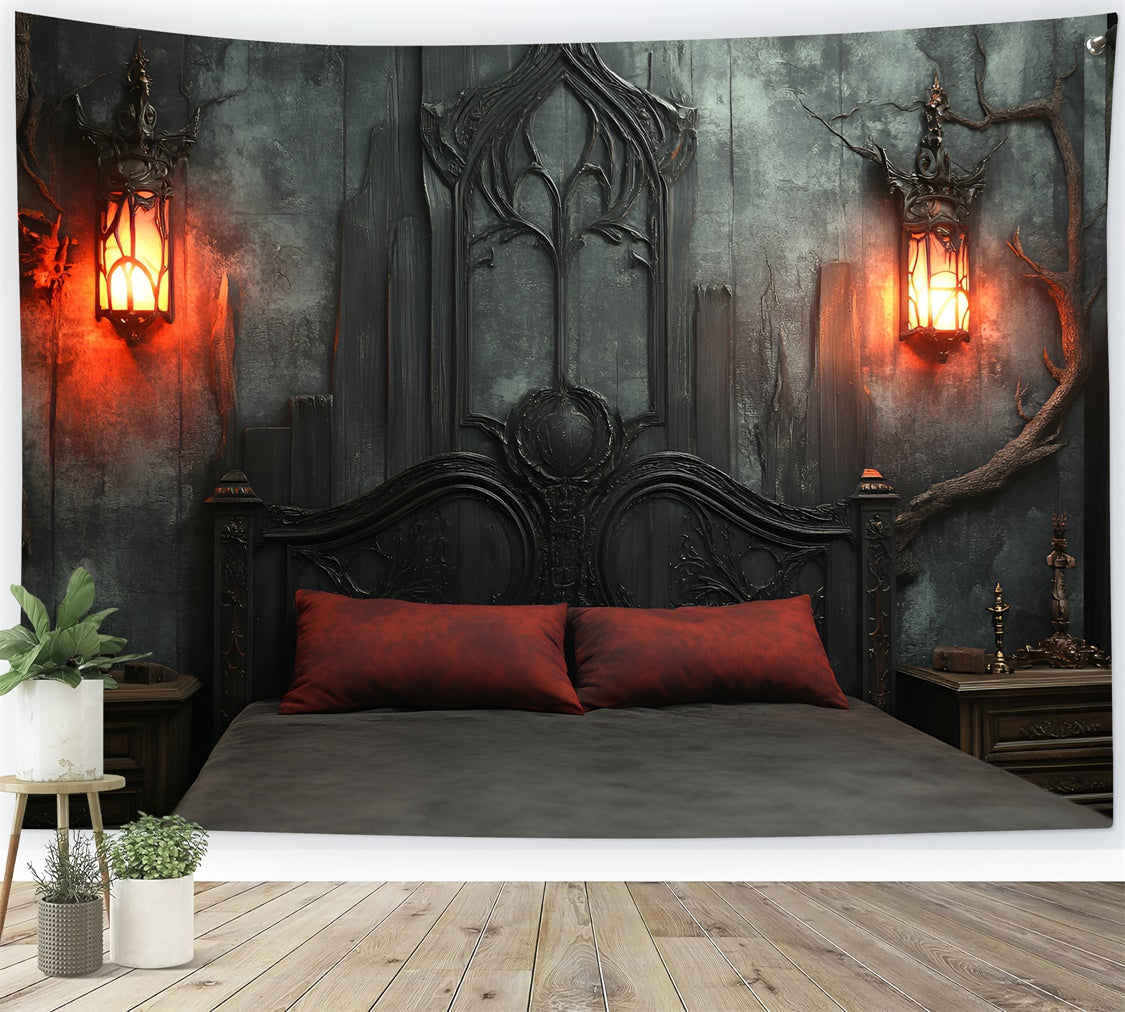 Boudoir Backdrop Headboard Red Pillows Lanterns Backdrop BRP1-486