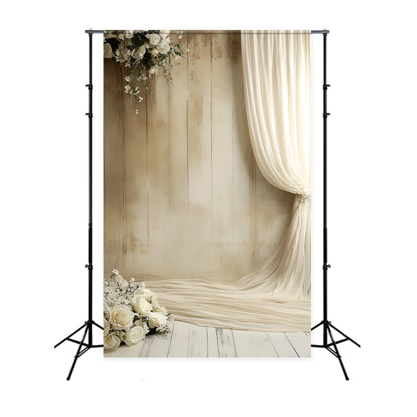 Boudoir Photo Backdrops White Rose Beige Curtain Backdrop BRP1-494