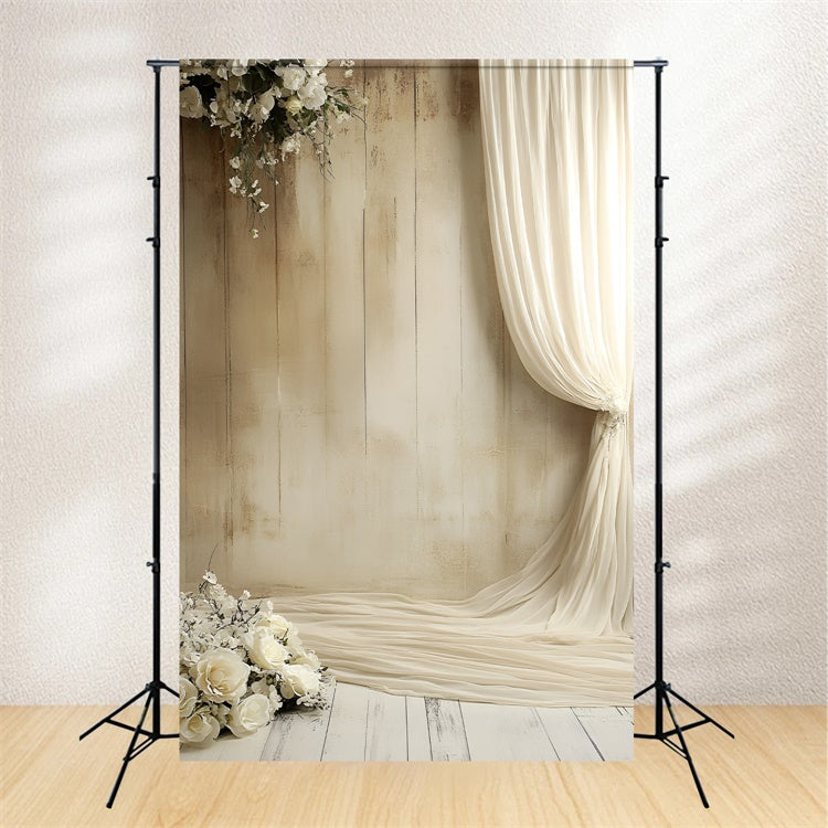 Boudoir Photo Backdrops White Rose Beige Curtain Backdrop BRP1-494