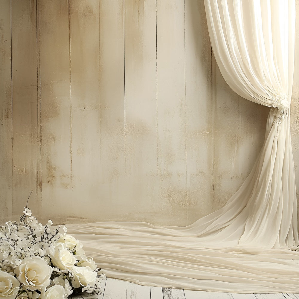 Boudoir Photo Backdrops White Rose Beige Curtain Backdrop BRP1-494