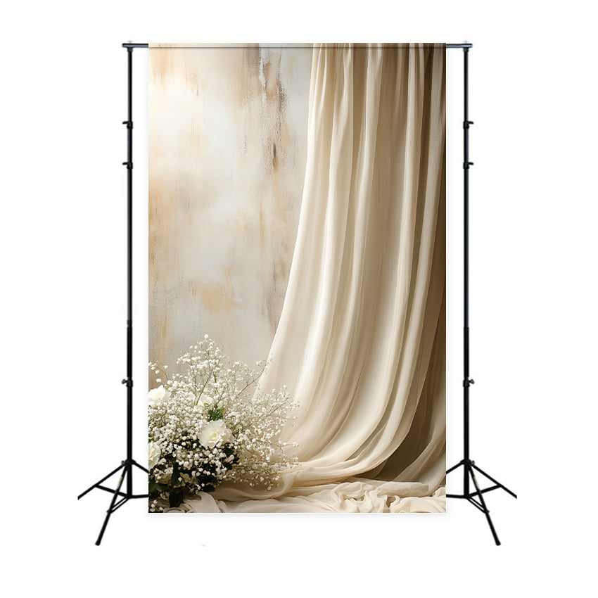 Boudoir Backdrop Ideas Beige Draped Flowers Backdrop BRP1-495