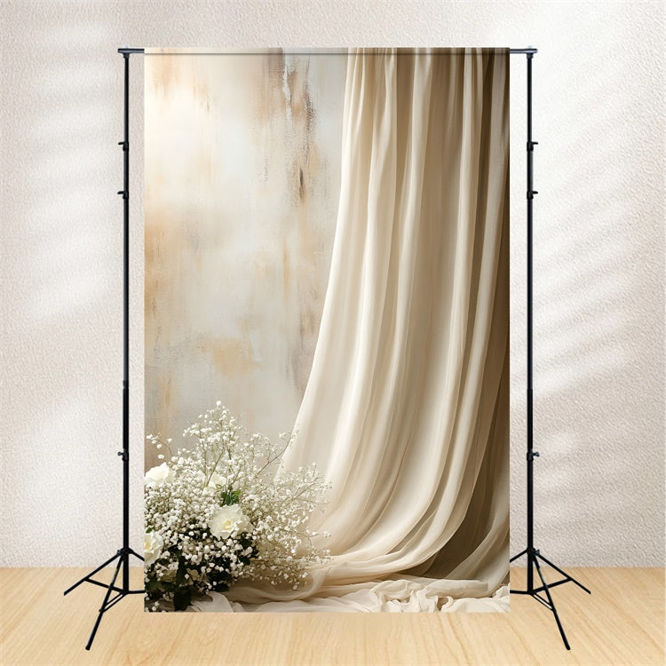 Boudoir Backdrop Ideas Beige Draped Flowers Backdrop BRP1-495