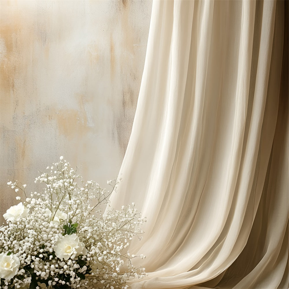 Boudoir Backdrop Ideas Beige Draped Flowers Backdrop BRP1-495