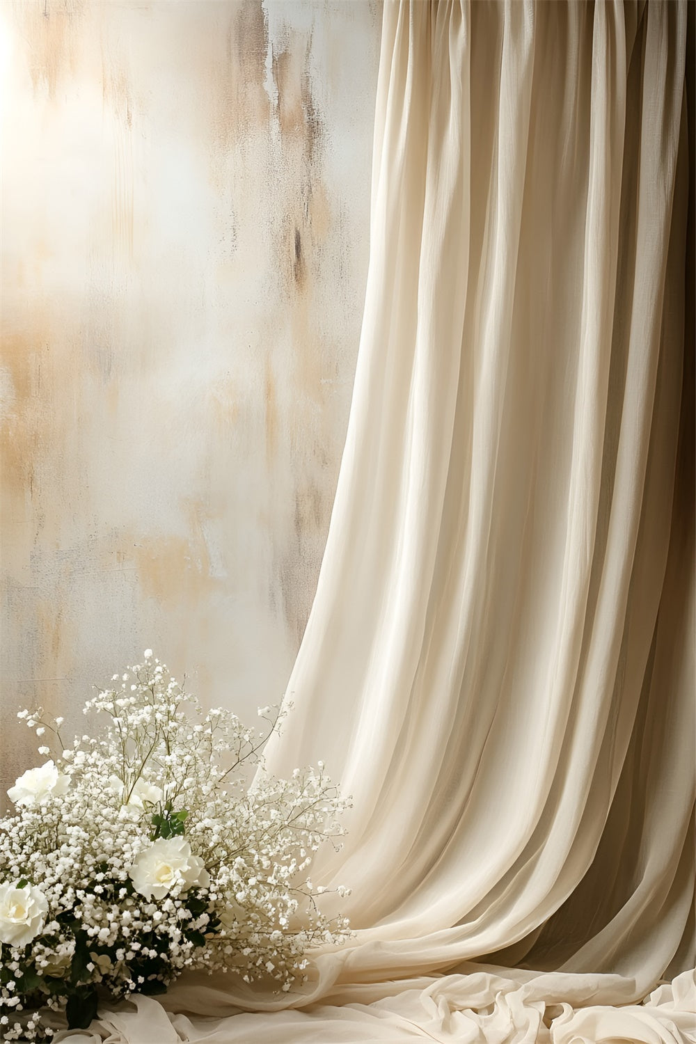 Boudoir Backdrop Ideas Beige Draped Flowers Backdrop BRP1-495