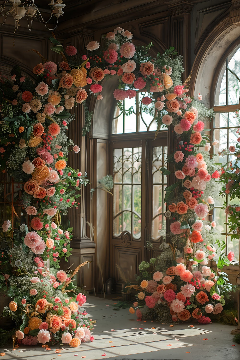 Flower Backdrop Elegant Rose Archway Window Backdrop BRP1-497