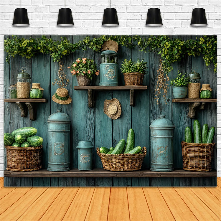 Spring Photo Backdrop Vintage Shelf Fresh Produce Backdrop BRP1-5