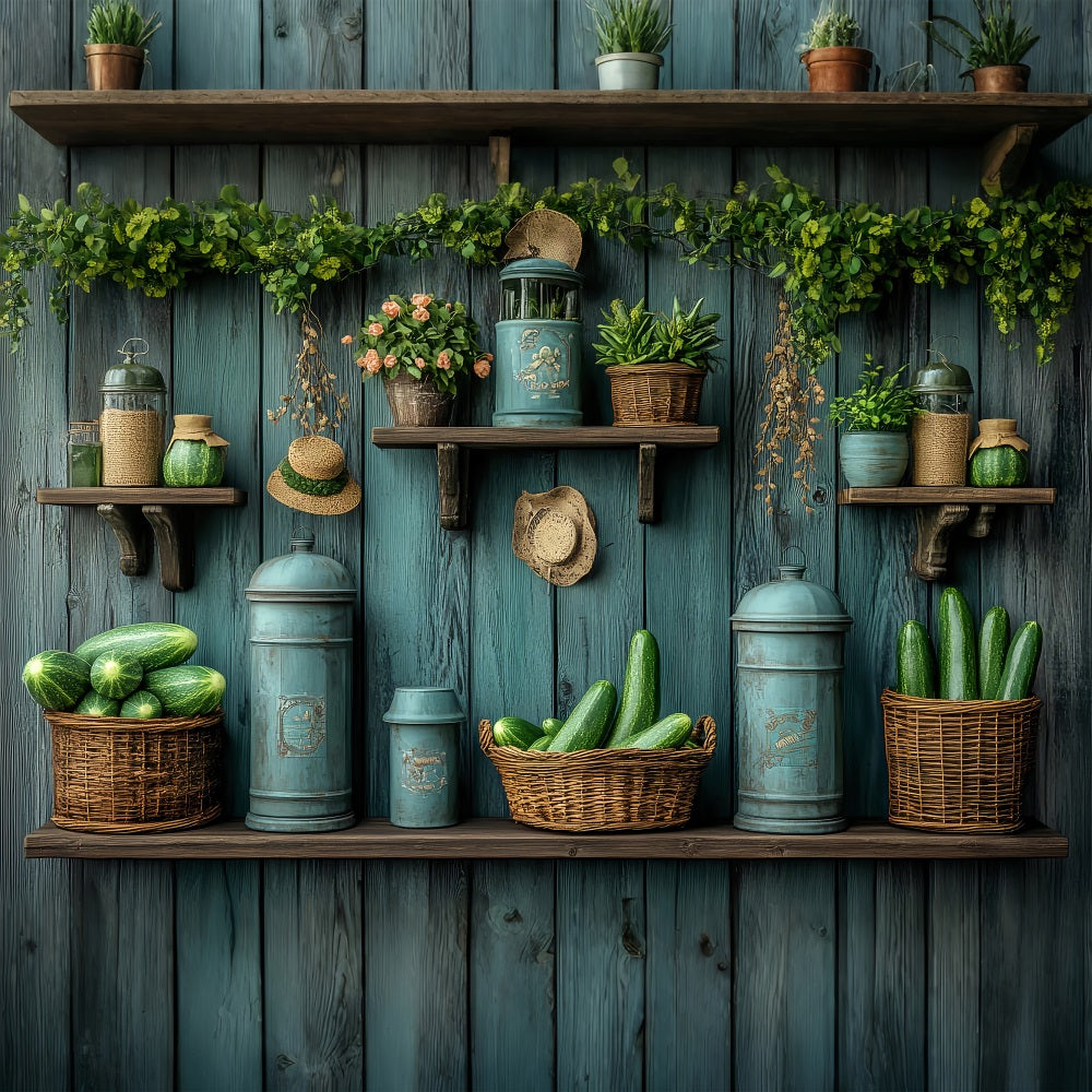 Spring Photo Backdrop Vintage Shelf Fresh Produce Backdrop BRP1-5