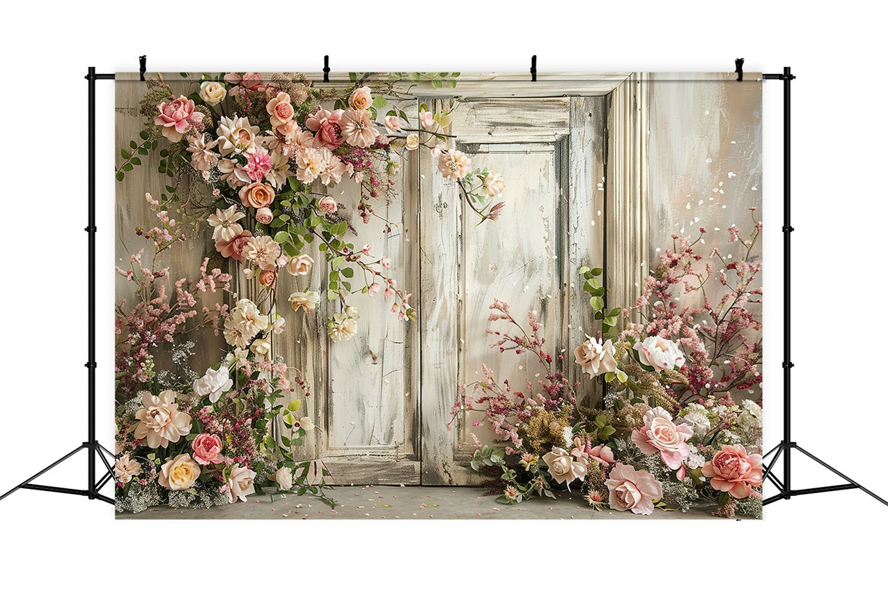 Floral Photo Backdrop Vintage Wooden Door Backdrop BRP1-500