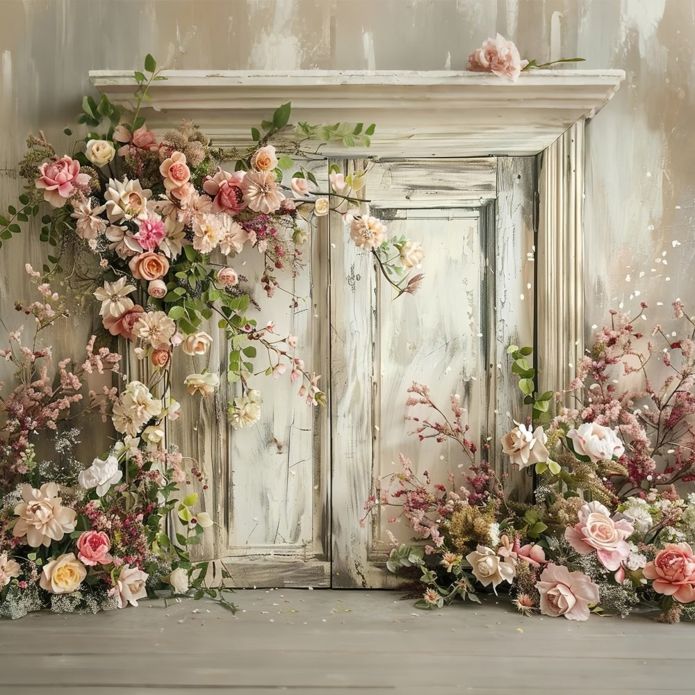 Floral Photo Backdrop Vintage Wooden Door Backdrop BRP1-500