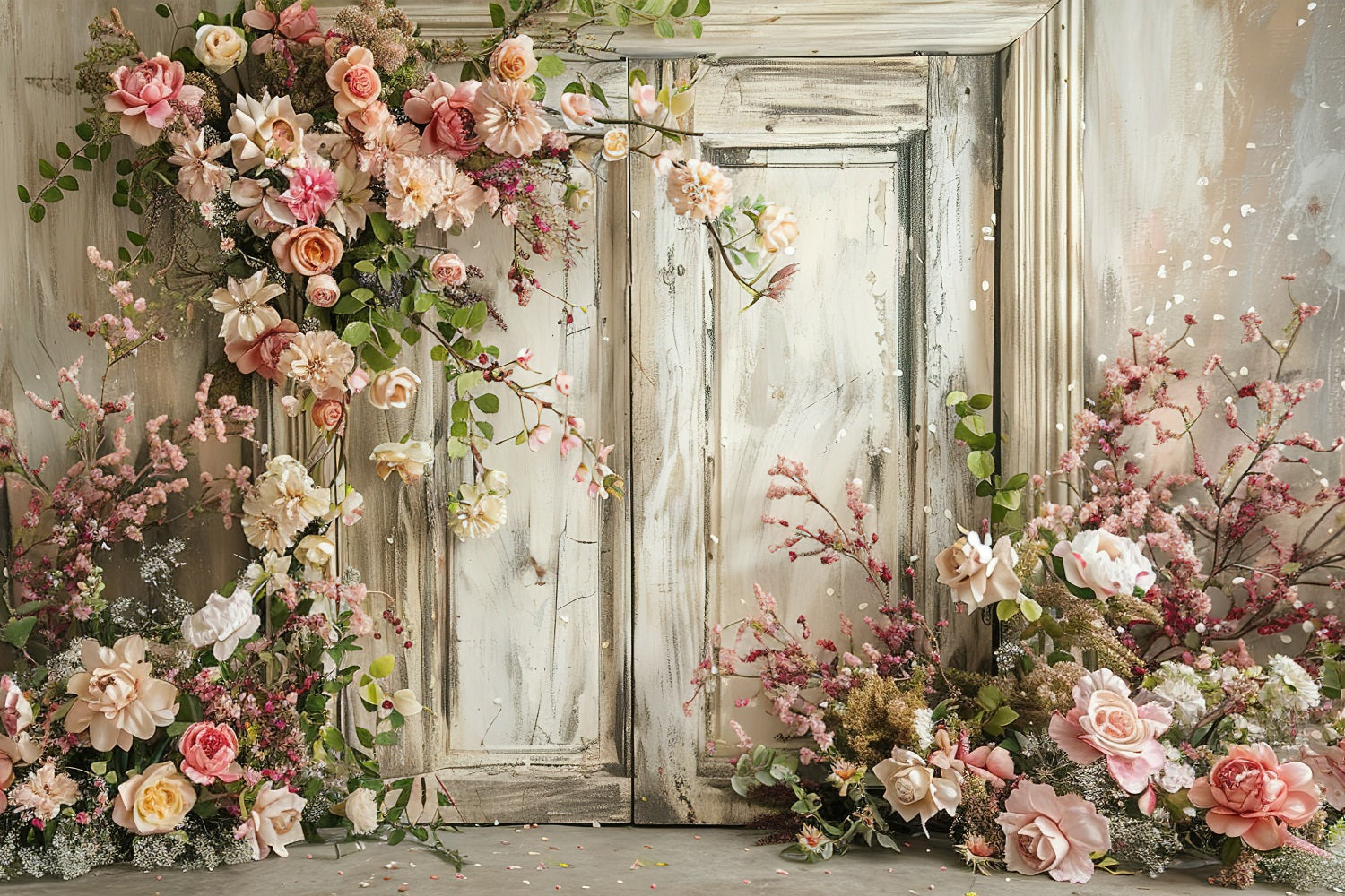 Floral Photo Backdrop Vintage Wooden Door Backdrop BRP1-500