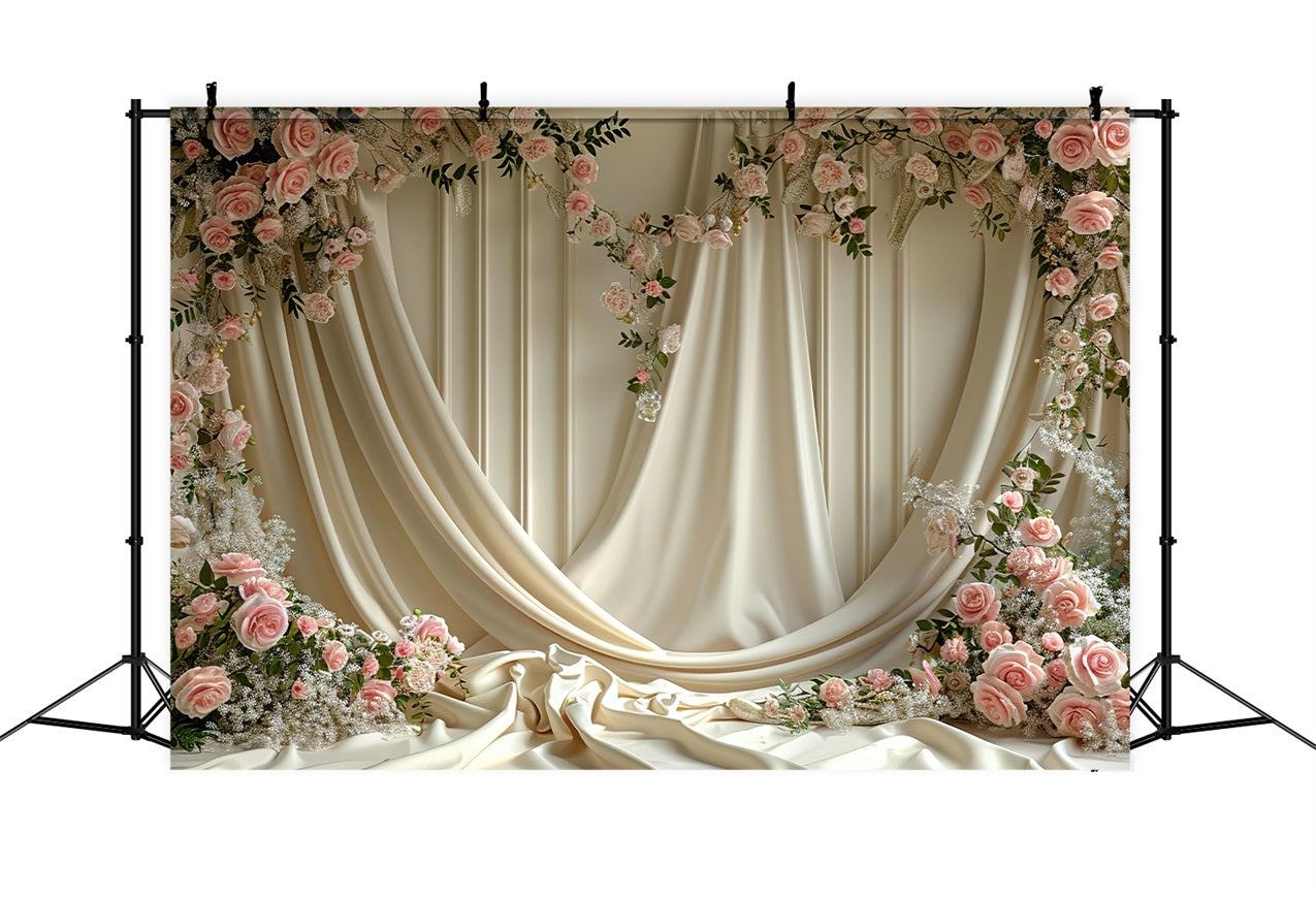 Floral Backdrop Cream Curtain Blooming Rose Backdrop BRP1-501