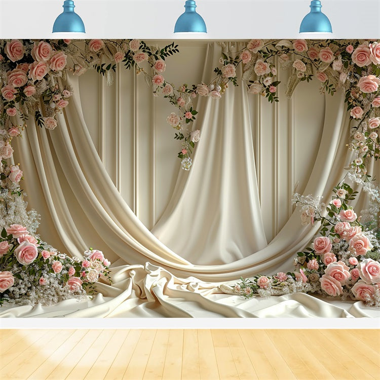 Floral Backdrop Cream Curtain Blooming Rose Backdrop BRP1-501