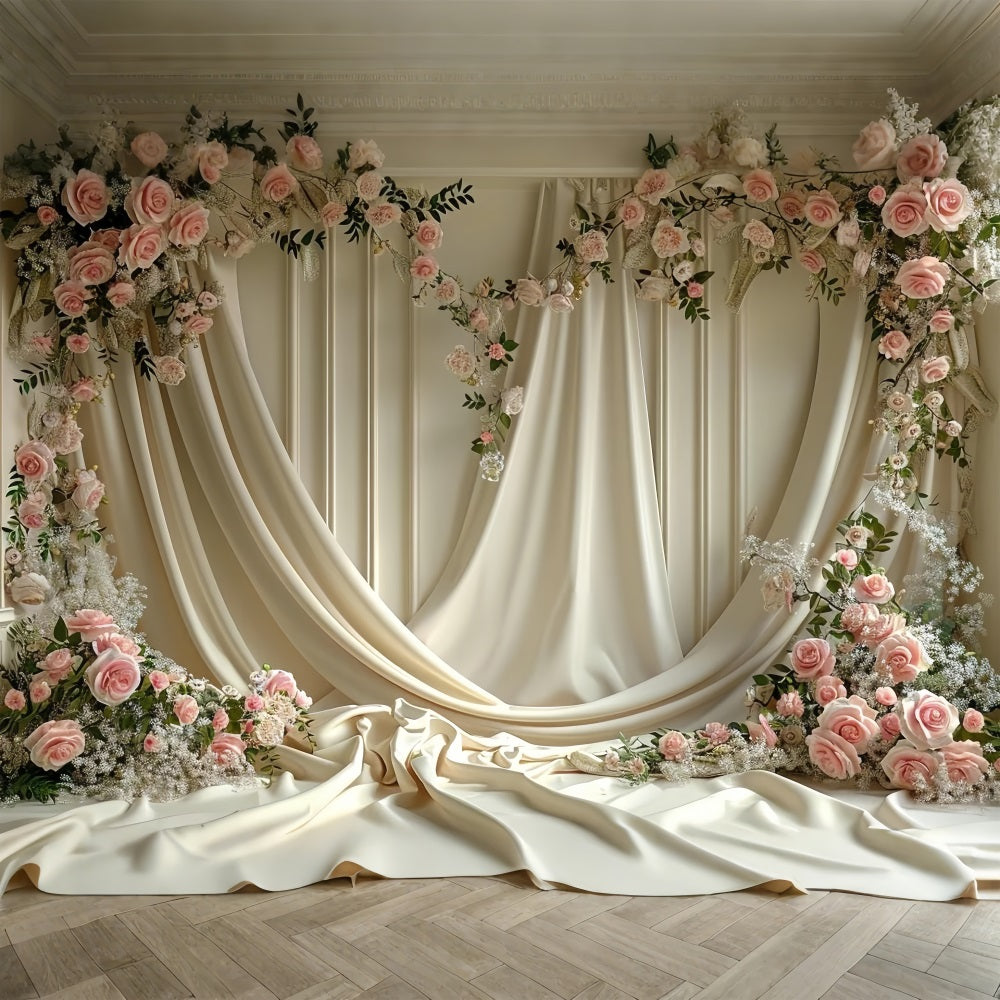 Floral Backdrop Cream Curtain Blooming Rose Backdrop BRP1-501