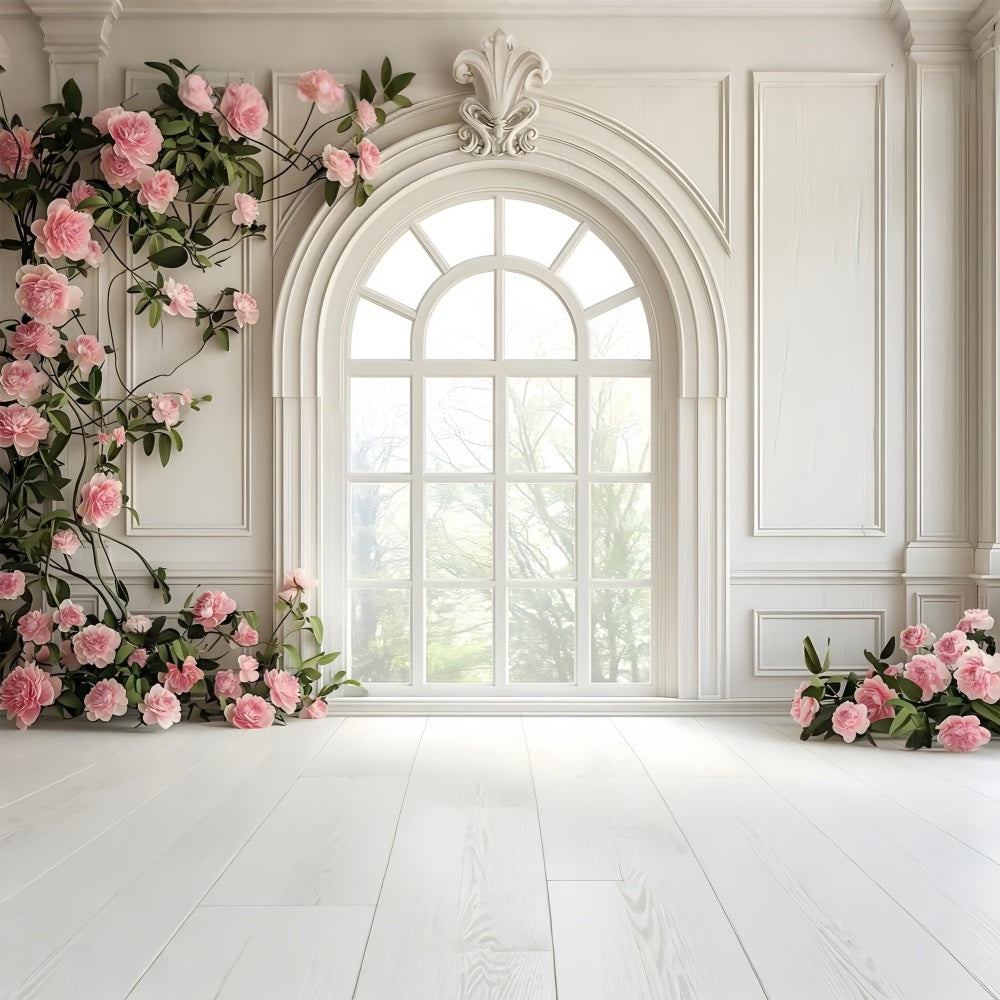 Floral Photography Backdrops White Window Pink Rose Backdrop BRP1-502