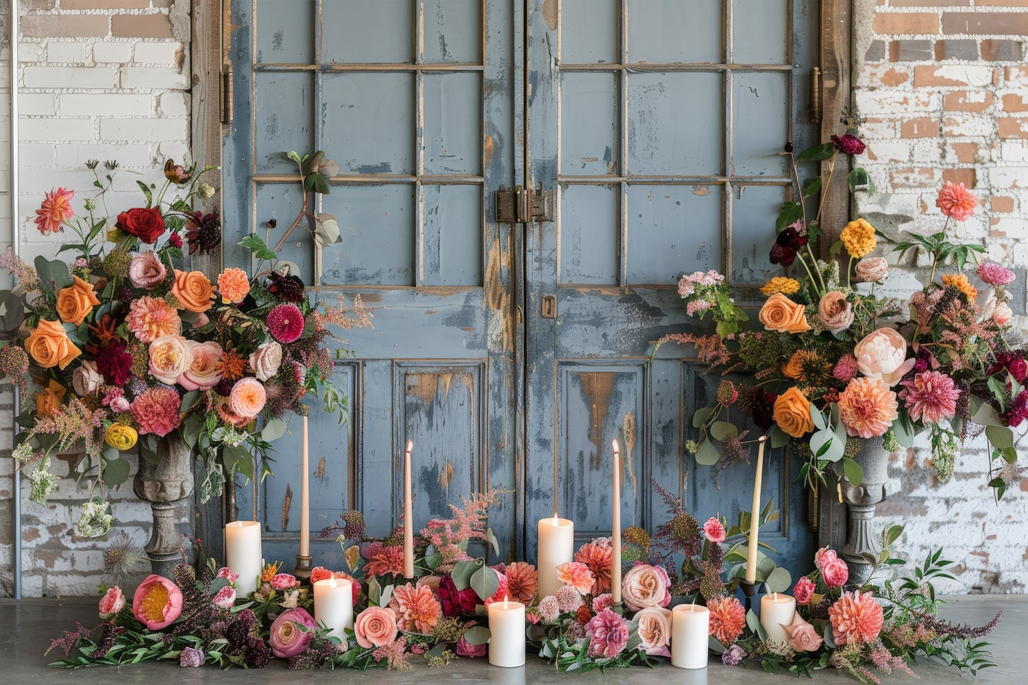 Floral Photo Backdrop Antique Blue Door Floral Backdrop BRP1-503