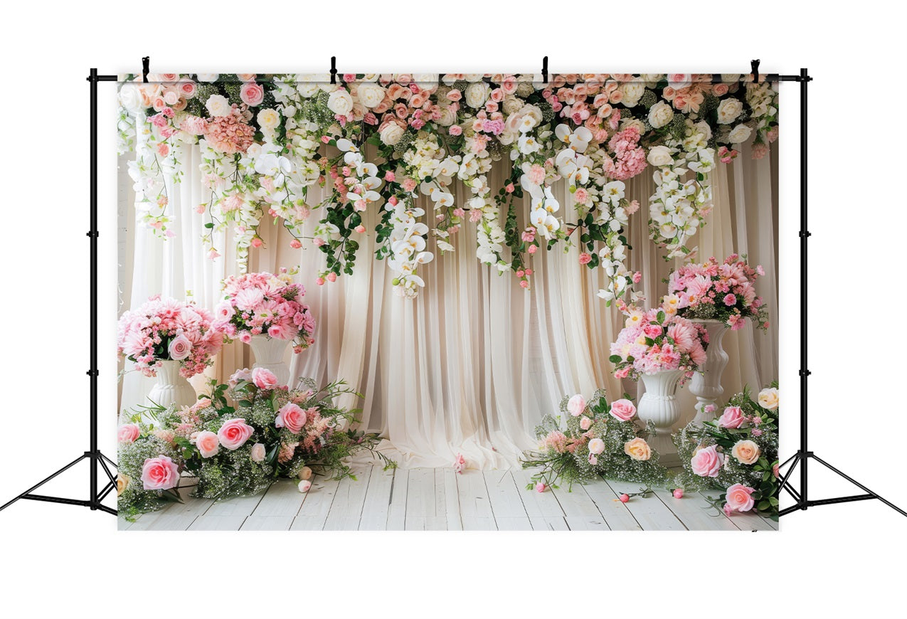 Floral Backdrop Romantic Pink Rose Orchids Backdrop BRP1-504