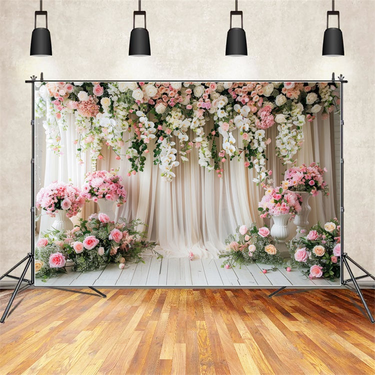 Floral Backdrop Romantic Pink Rose Orchids Backdrop BRP1-504