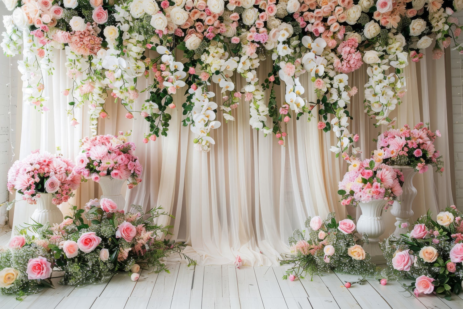 Floral Backdrop Romantic Pink Rose Orchids Backdrop BRP1-504