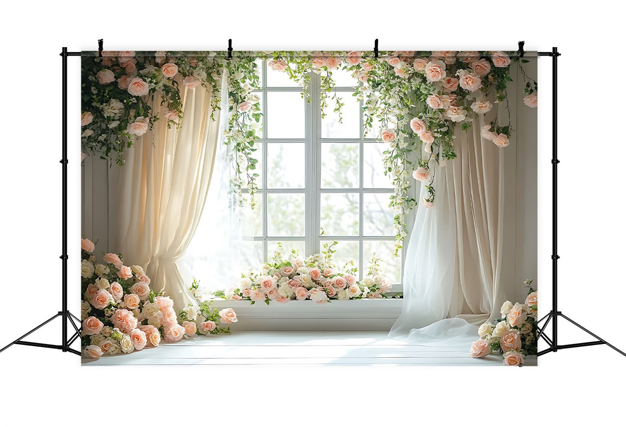 Floral Photo Backdrop Pastel Rose Draped Window Backdrop BRP1-508