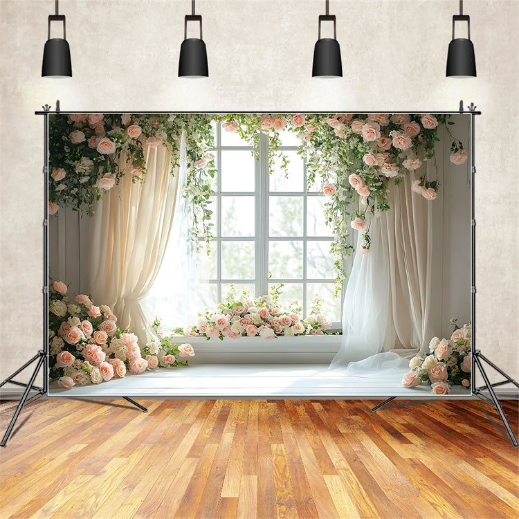 Floral Photo Backdrop Pastel Rose Draped Window Backdrop BRP1-508