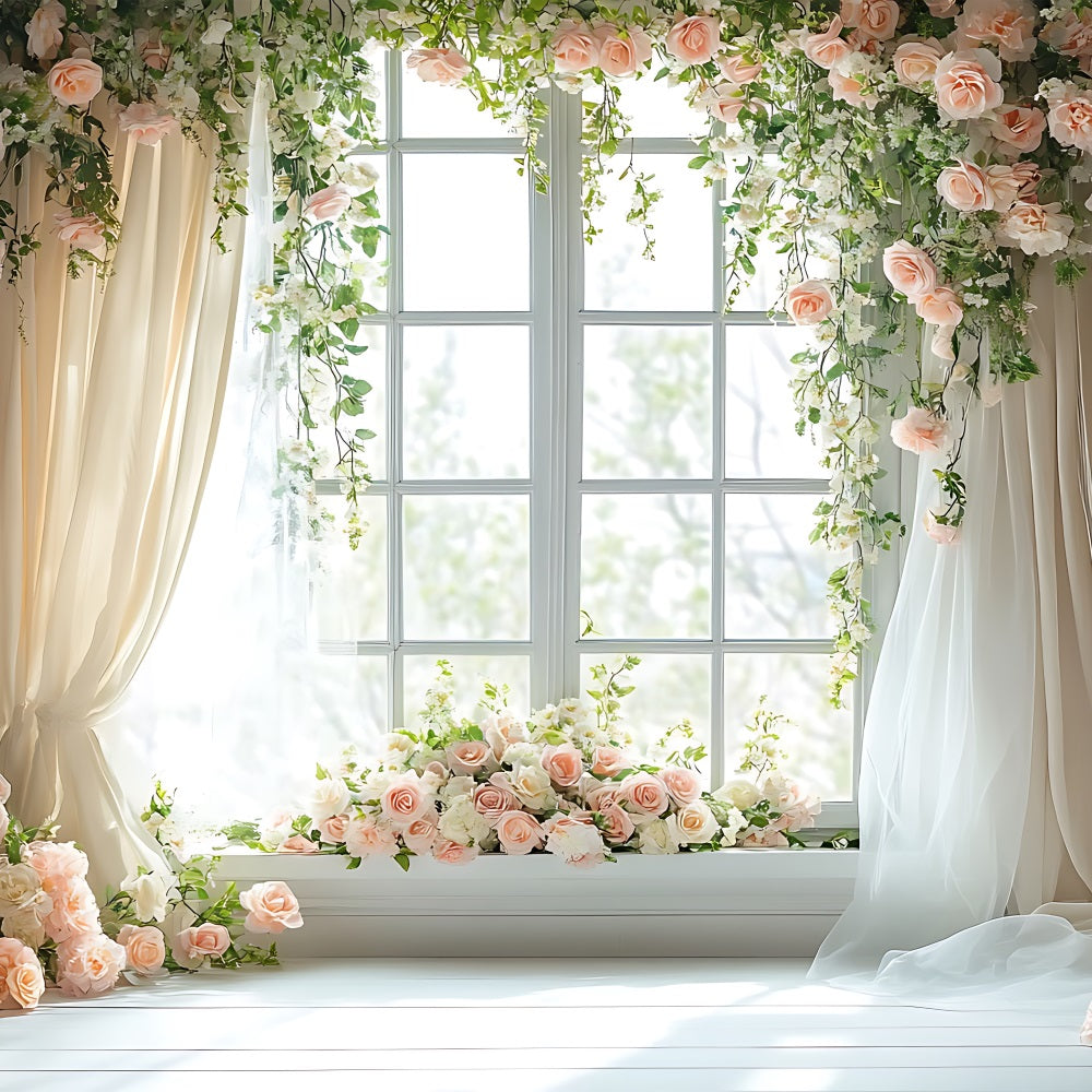 Floral Photo Backdrop Pastel Rose Draped Window Backdrop BRP1-508