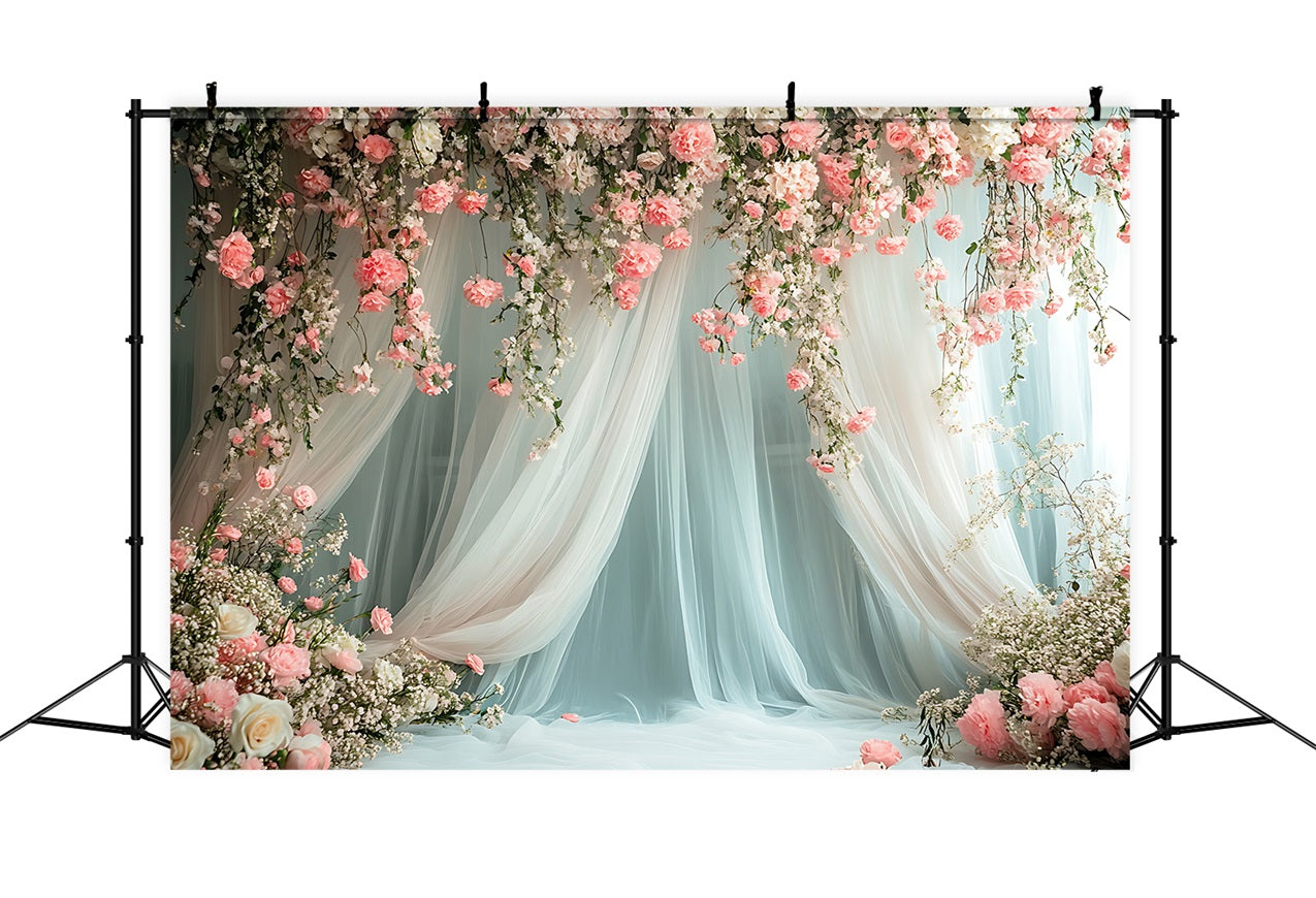 Flower Backdrop Romantic Pink Roses Draped Backdrop BRP1-509