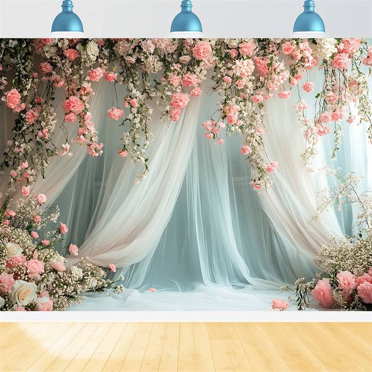 Flower Backdrop Romantic Pink Roses Draped Backdrop BRP1-509