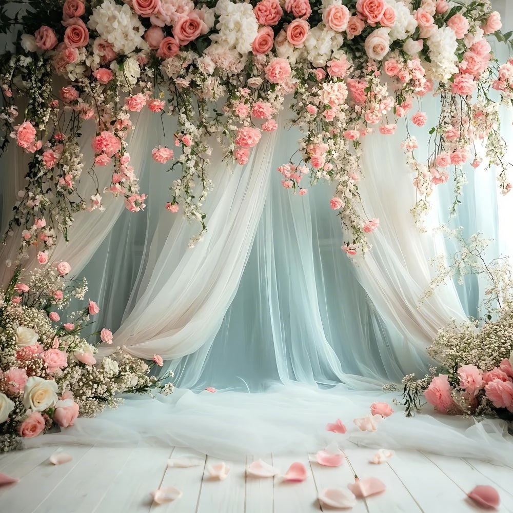 Flower Backdrop Romantic Pink Roses Draped Backdrop BRP1-509