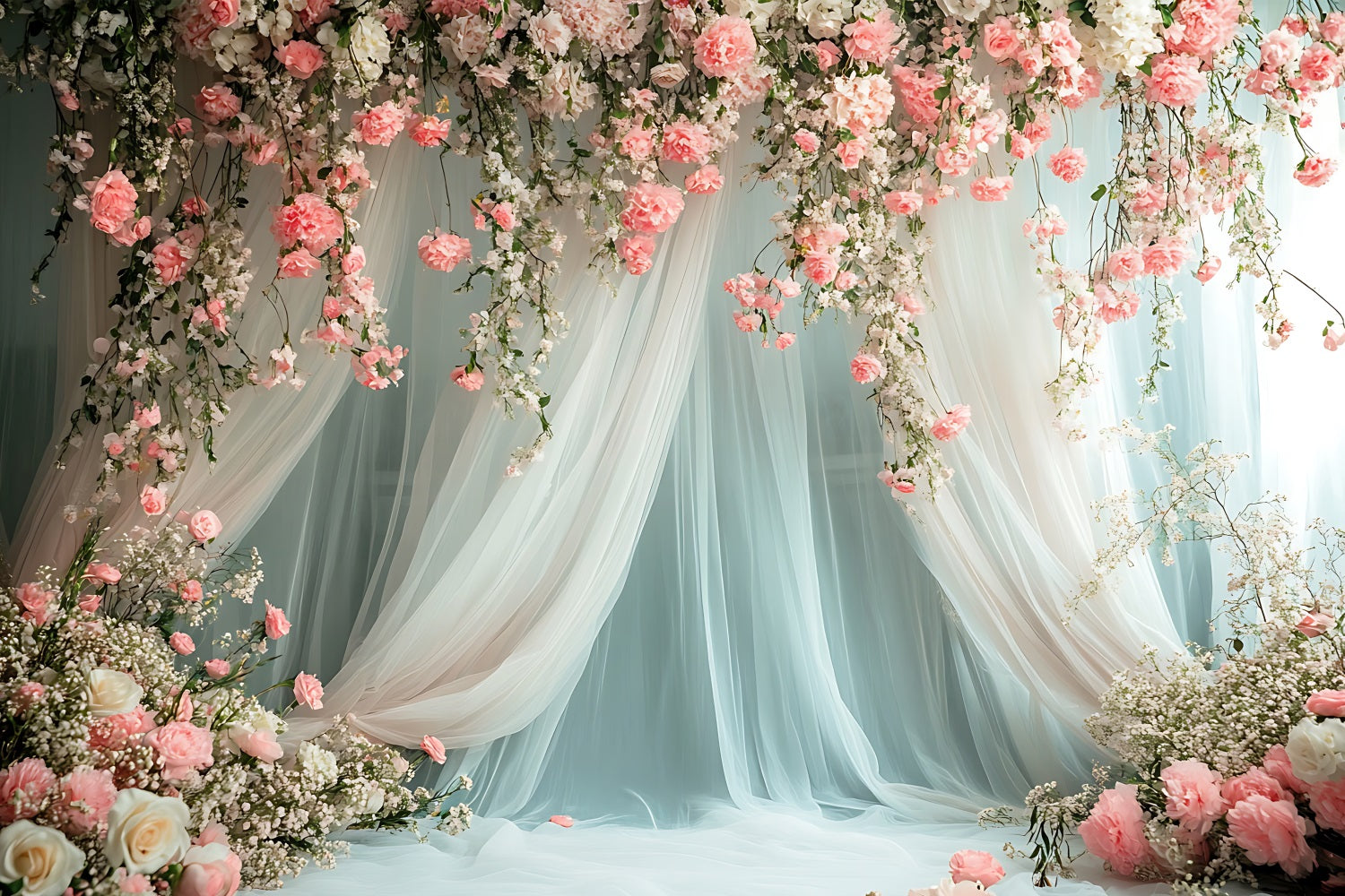 Flower Backdrop Romantic Pink Roses Draped Backdrop BRP1-509