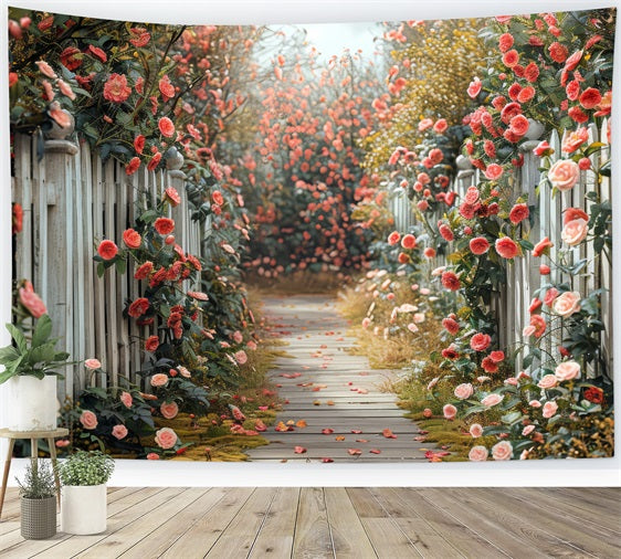 Floral Photo Backdrop Romantic Roses Pathway Backdrop BRP1-511