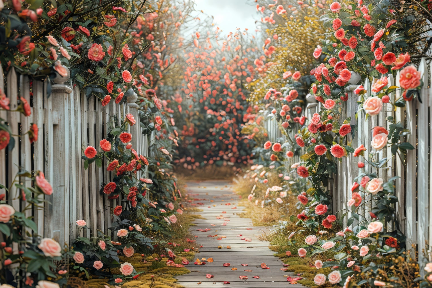 Floral Photo Backdrop Romantic Roses Pathway Backdrop BRP1-511