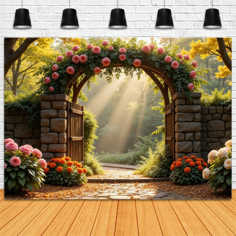 Floral Backdrop Photography Rose-Laden Stone Arch Backdrop BRP1-514