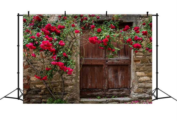 Flower Backdrops Timeworn Red Door Roses Backdrop BRP1-518