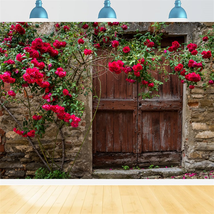 Flower Backdrops Timeworn Red Door Roses Backdrop BRP1-518