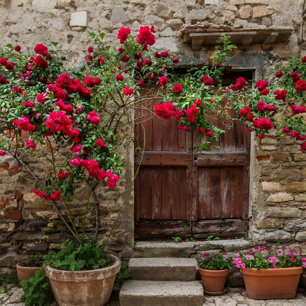 Flower Backdrops Timeworn Red Door Roses Backdrop BRP1-518