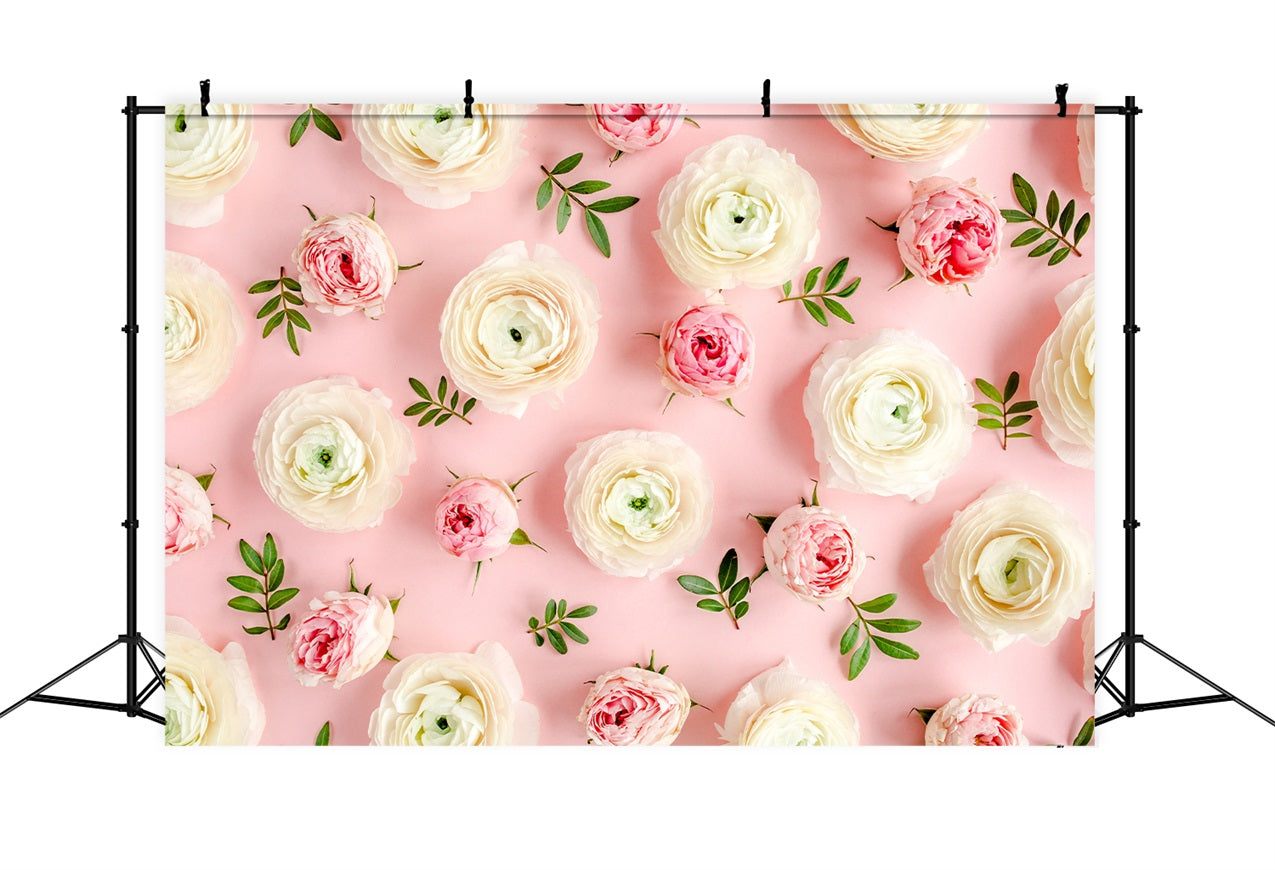 Flower Photo Backdrop Pink White Roses Backdrop BRP1-521