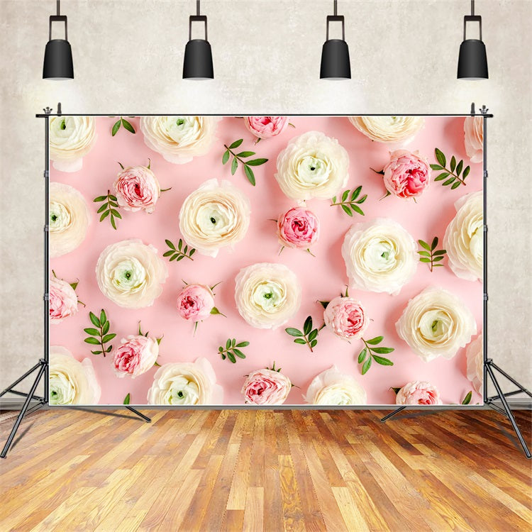 Flower Photo Backdrop Pink White Roses Backdrop BRP1-521