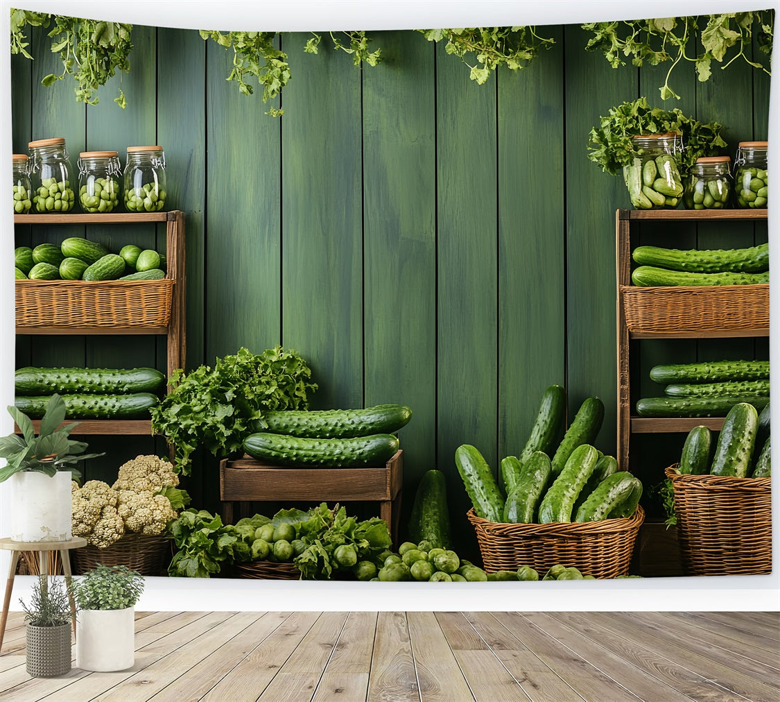 Spring Photo Backdrops Fresh Green Cucumbers Shelves Backdrop BRP1-6