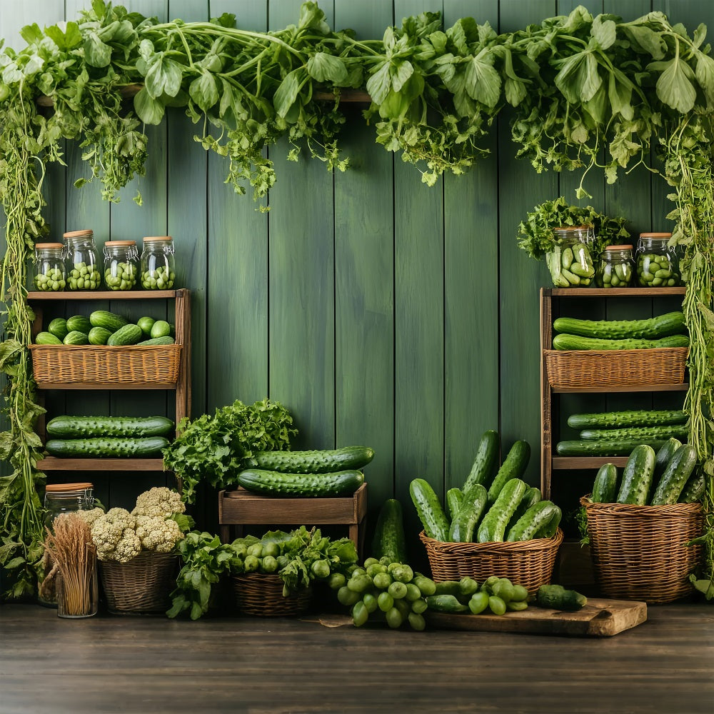 Spring Photo Backdrops Fresh Green Cucumbers Shelves Backdrop BRP1-6