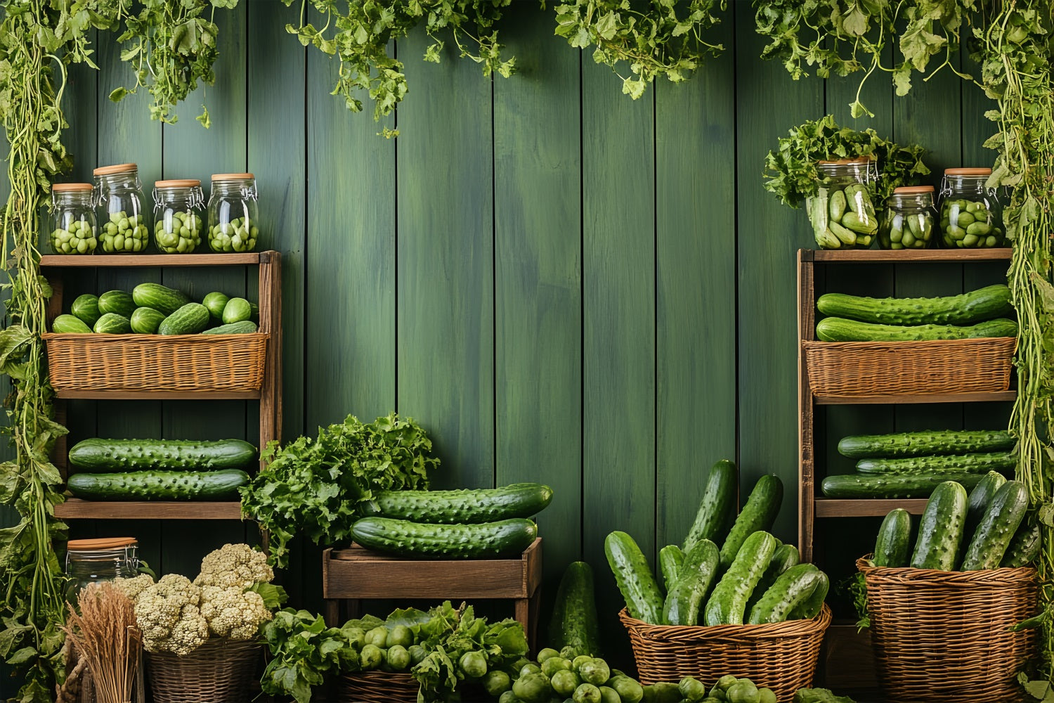 Spring Photo Backdrops Fresh Green Cucumbers Shelves Backdrop BRP1-6