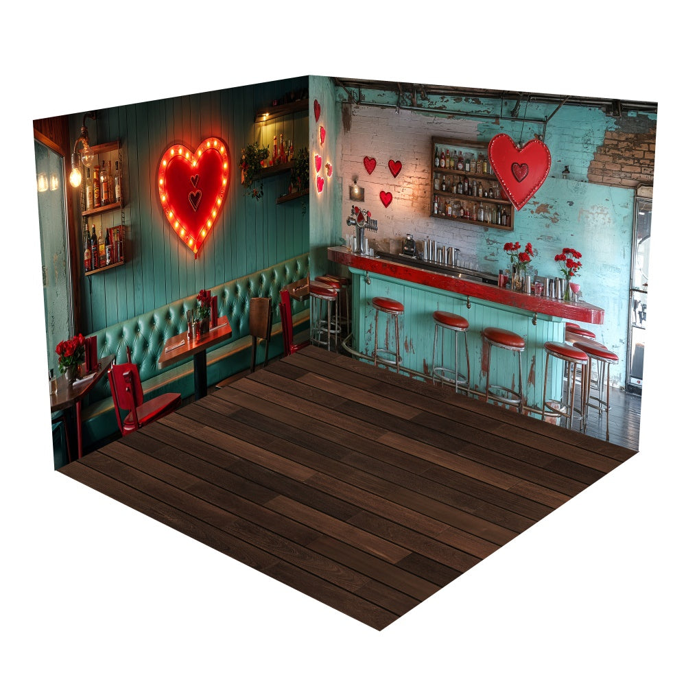 Valentine's Vintage Pub Red Heart Backdrop Room Set BRP1-63