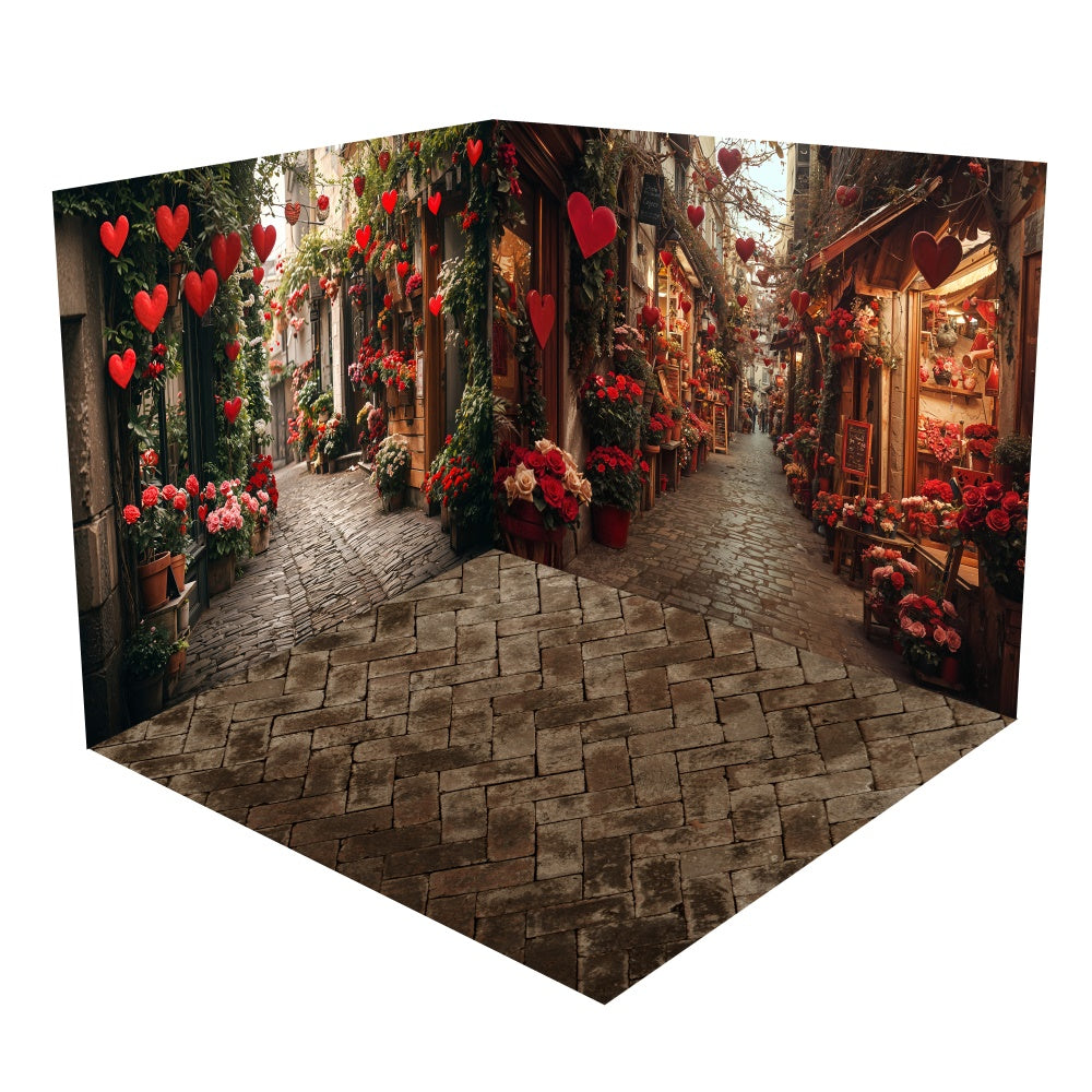 Valentine's Street Red Hearts Backdrop Room Set BRP1-64