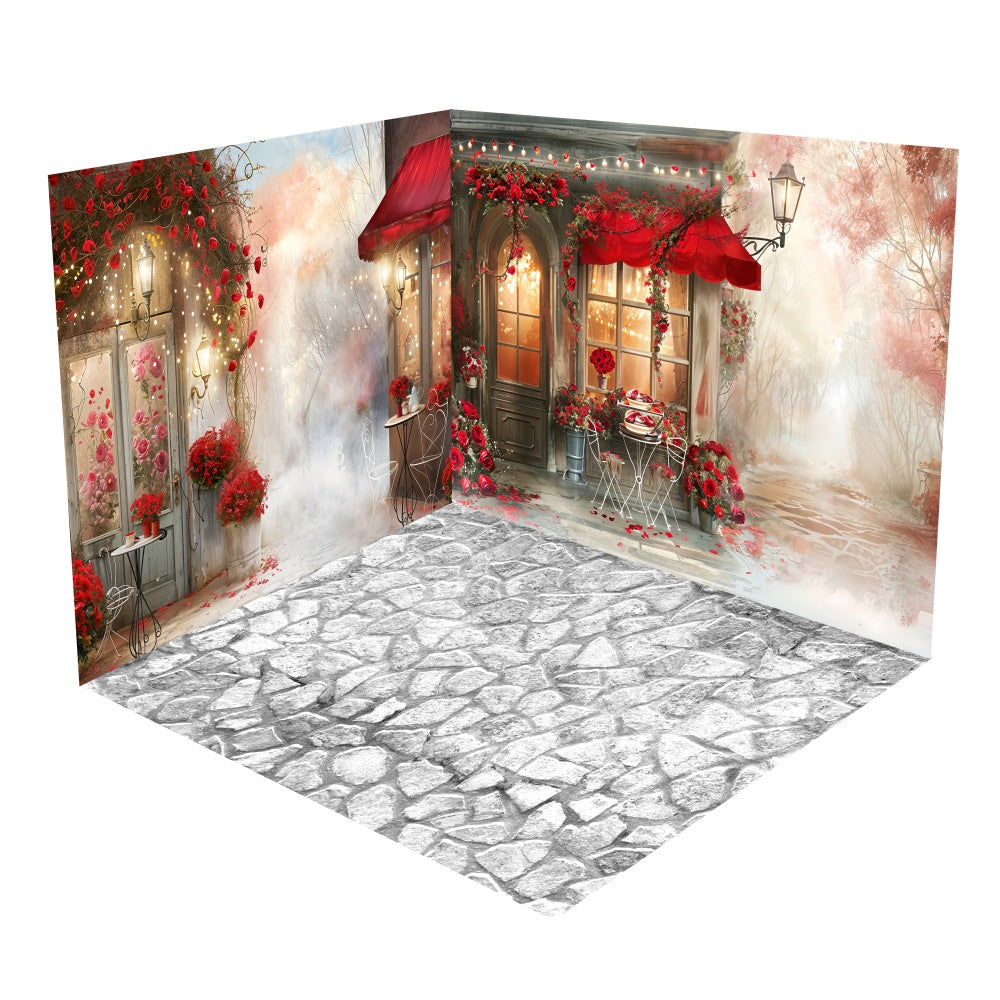 French Cafe Valentine's Red Rose Backdrop Room Set BRP1-65