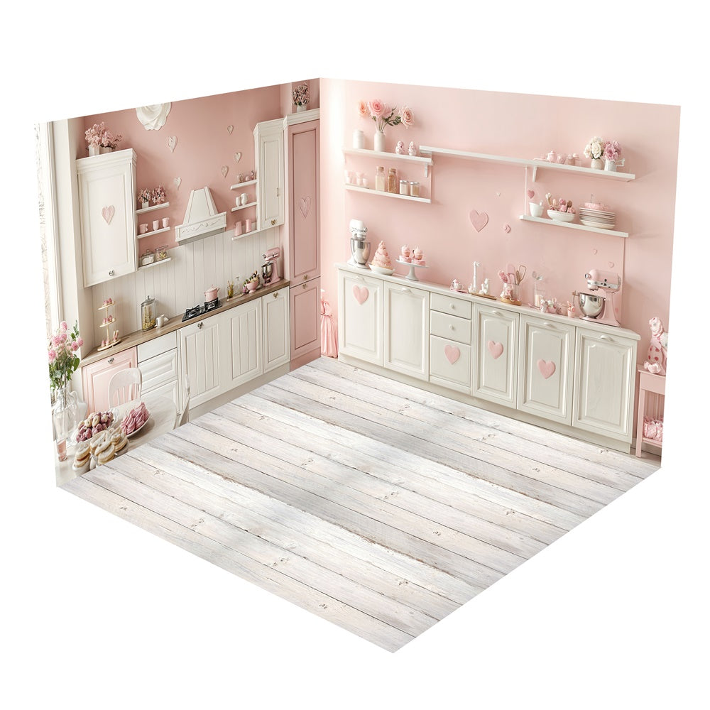 Pastel Pink Valentine's Kitchen Decor Backdrop Room Set BRP1-66