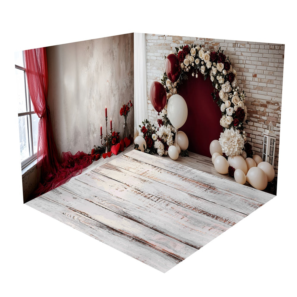 Rustic Brick Wall Romantic Flowers Backdrop Room Set BRP1-67