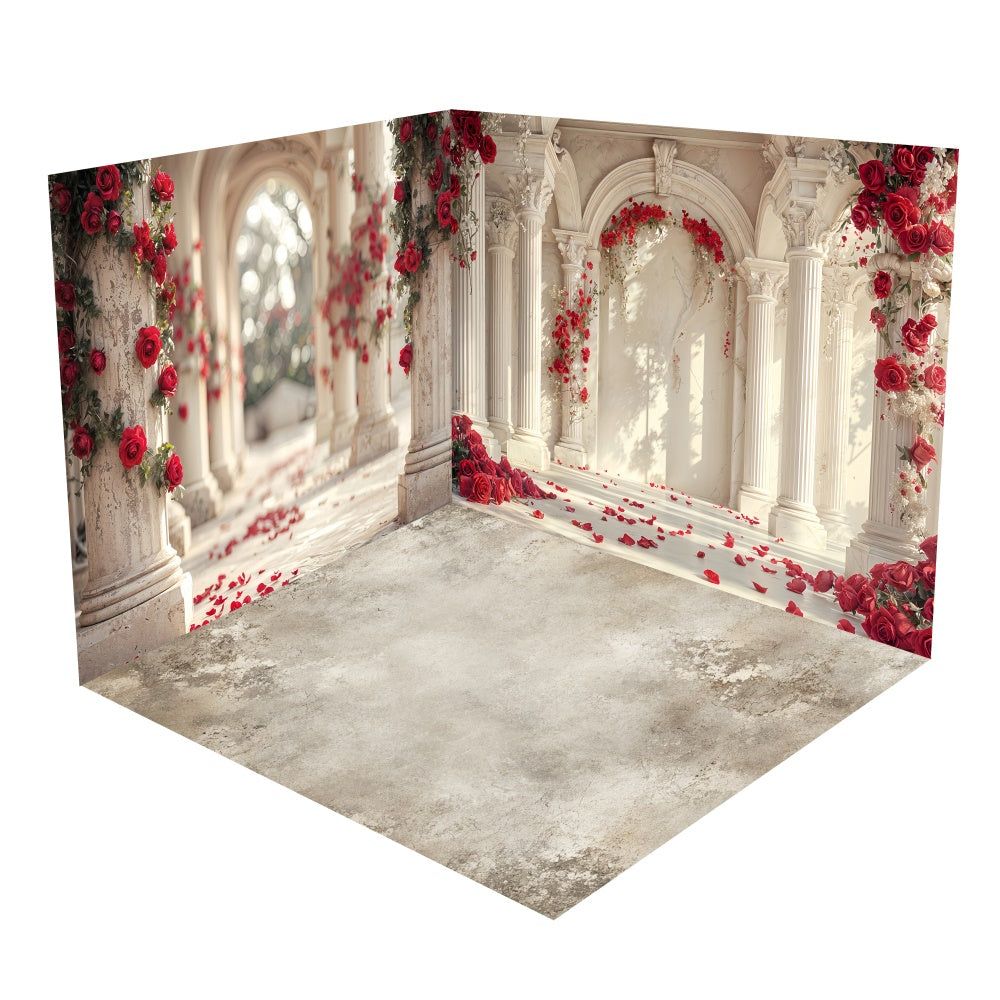 Elegant White Columns Red Rose Backdrop Room Set BRP1-68