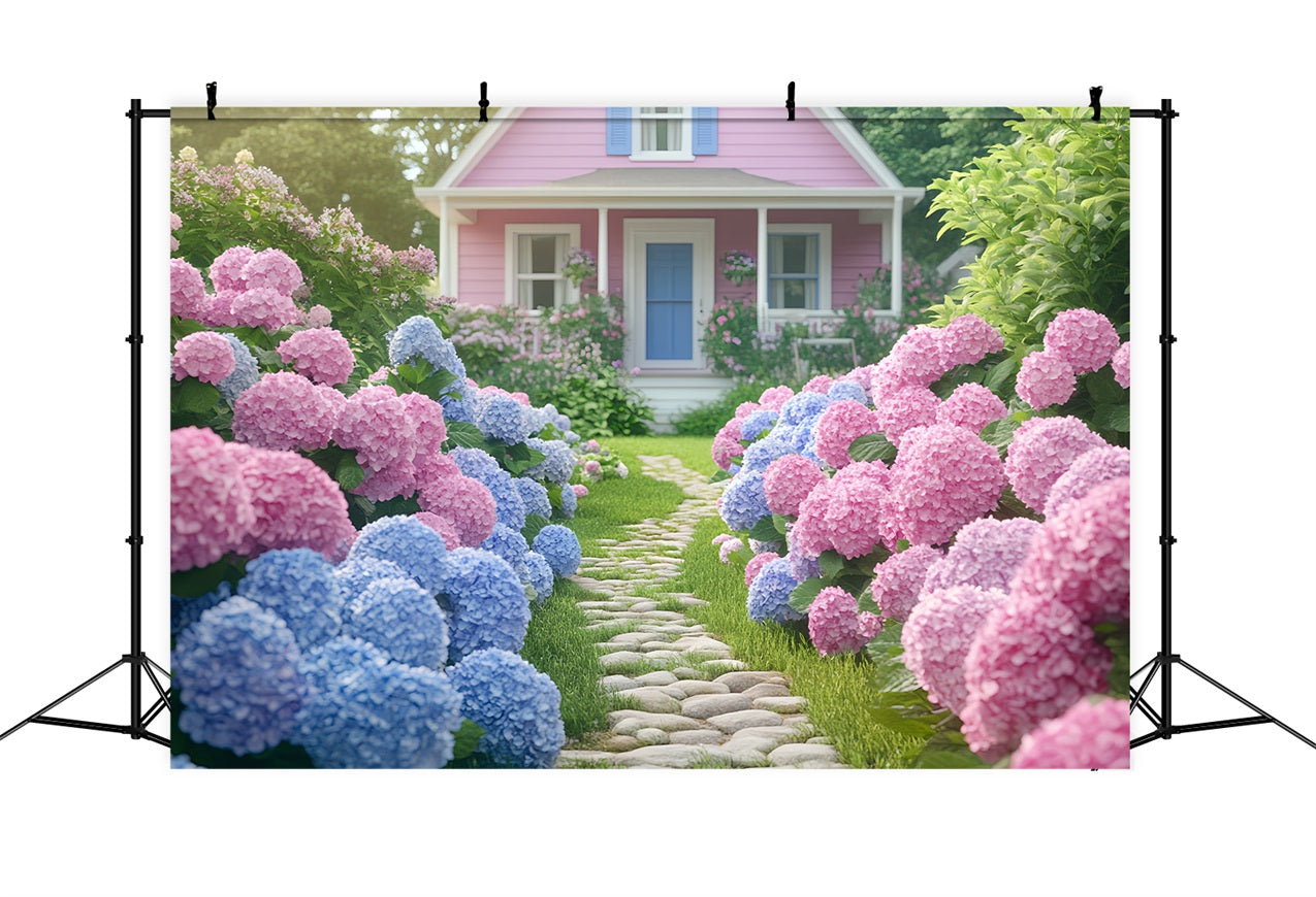 Spring Backdrop Photography Pink House Blooming Garden Backdrop BRP1-7