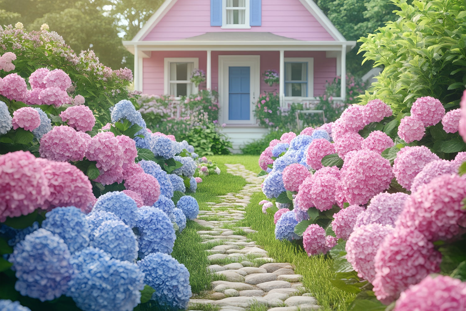 Spring Backdrop Photography Pink House Blooming Garden Backdrop BRP1-7