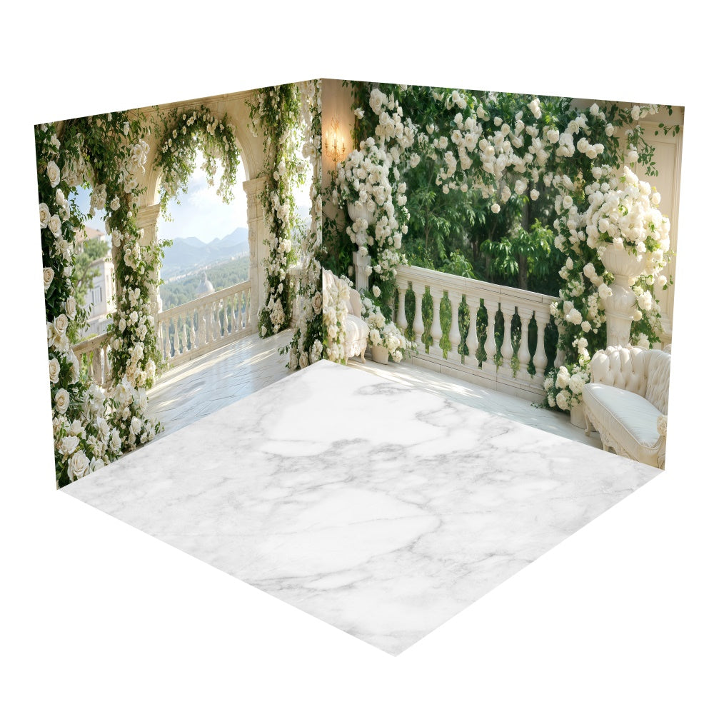 Valentine's Day White Rose Balcony Backdrop Room Set BRP1-70