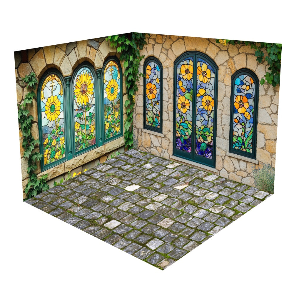 Spring Sunflower Stained Glass Windows Backdrop Room Set BRP1-73